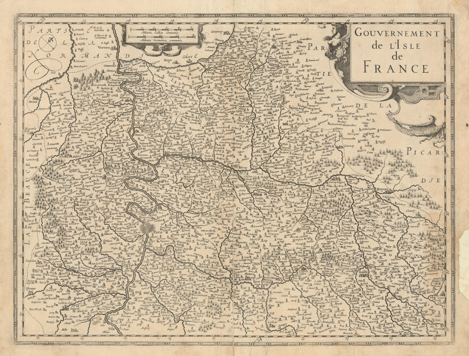 Gouvernement de L'Isle de France. Île-de-France region by Janssonius c1631 map